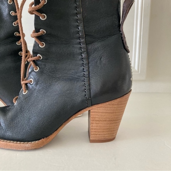 We The Free Canyon Lace Up Black Leather Heeled Boots Sz 37 - Picture 3 of 8